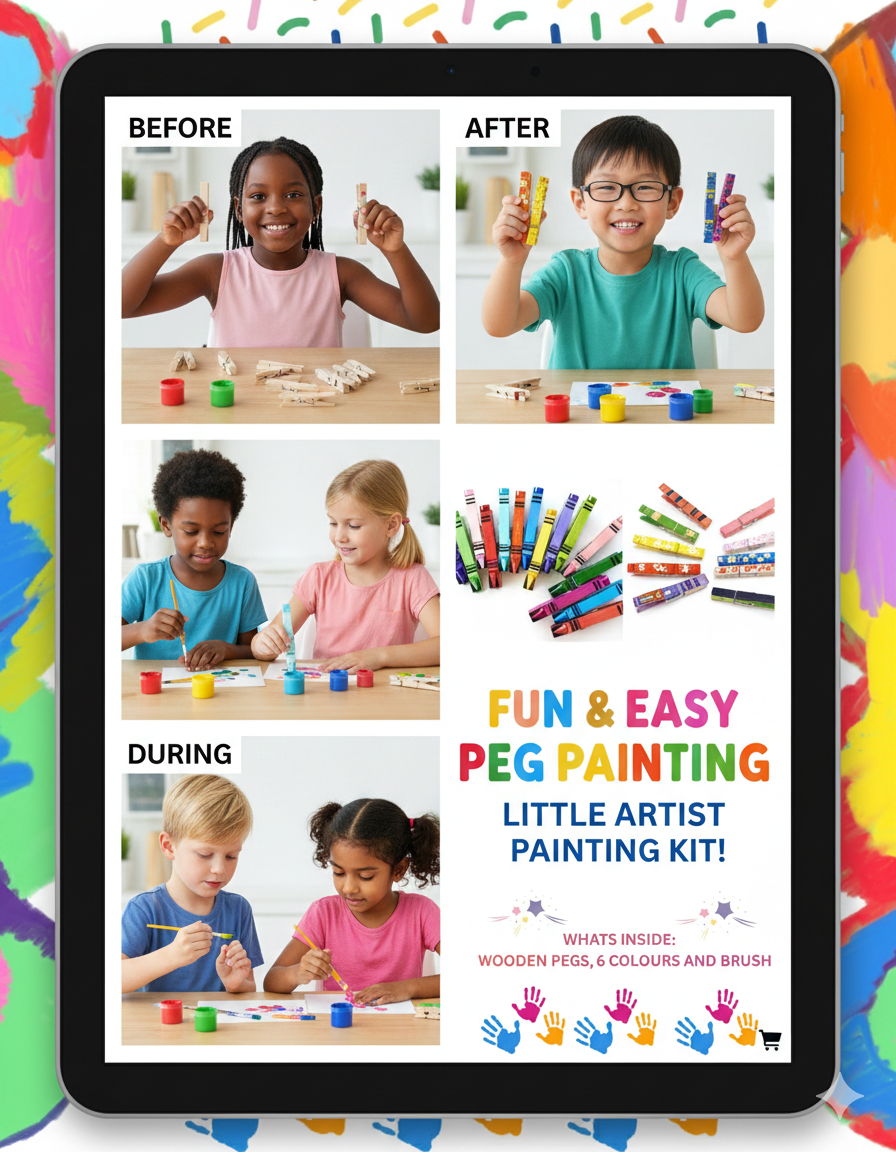 Cutykids Little Artist DIY Peg Painting Kit – Creative Wooden Craft Set