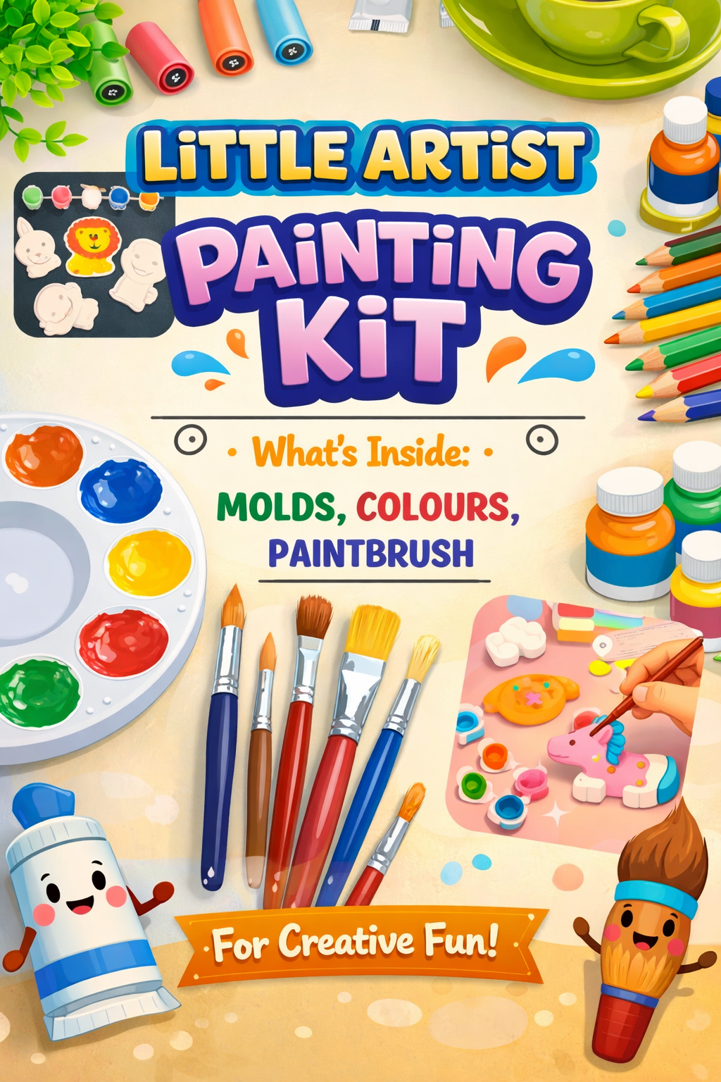 Little Artist Mould Painting Kit – DIY Creative Art & Craft Set for Kids | Pack of 10 | Perfect Birthday Return Gift for Kids