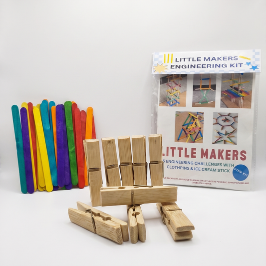 Little Makers: 5-in-1 STEM Engineering Kit – DIY Building Set with Wooden Pegs & Colorful Ice Cream Sticks