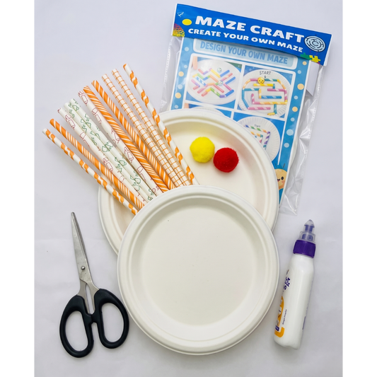 STEM Maze Maker Kit – DIY Paper Plate & Straw Maze Activity for Kids (Age 5+) | Creative Birthday & Return Gift