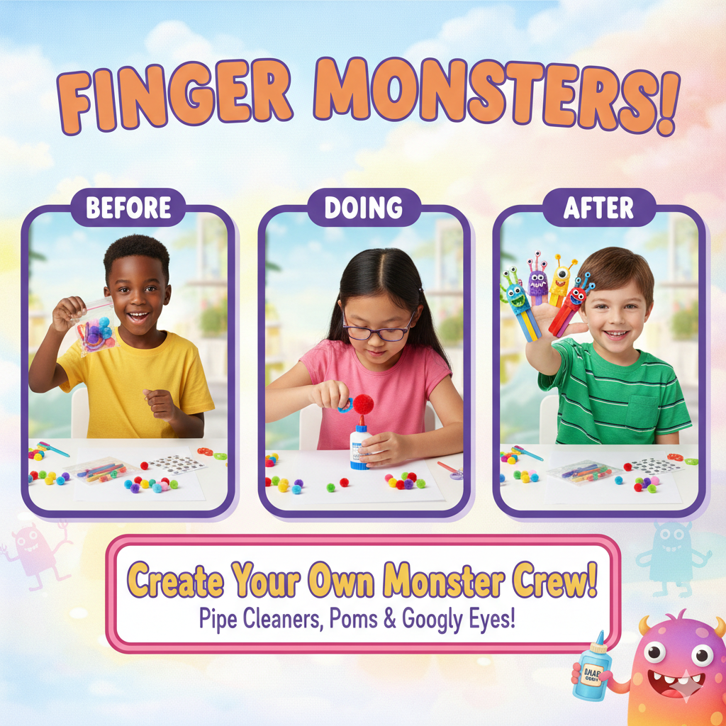 Cutykids DIY Monster Stick Puppets – Easy Ice Cream Stick Craft Kit for Kids