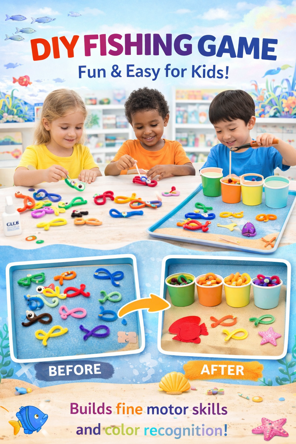 Cutykids DIY Fishing Game Kit – Creative Pipe Cleaner Craft & Sensory Play Set for Toddlers & Kids