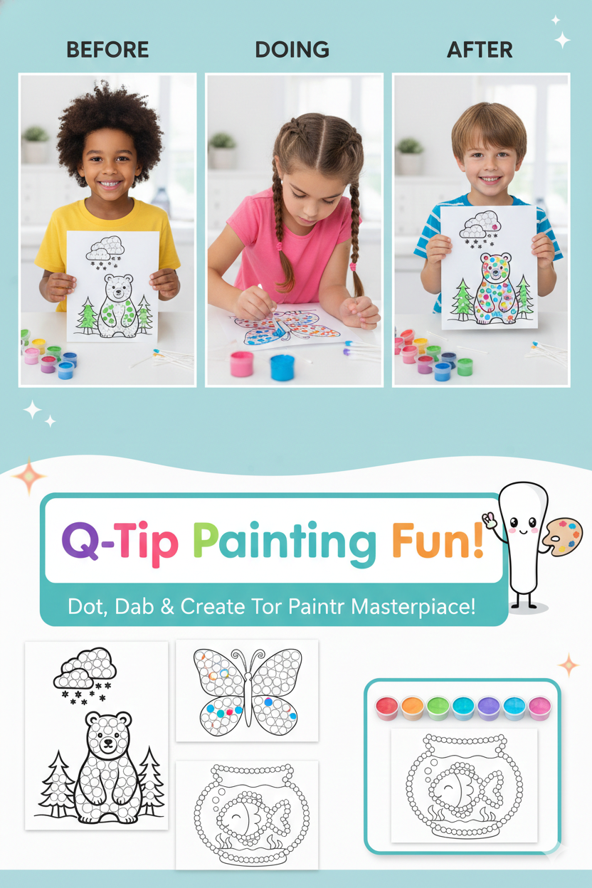 Cutykids Q-Tip Painting Kit – Creative Dot Art Set for Toddlers & Kids (Includes Liquid Colors & Cotton Buds)
