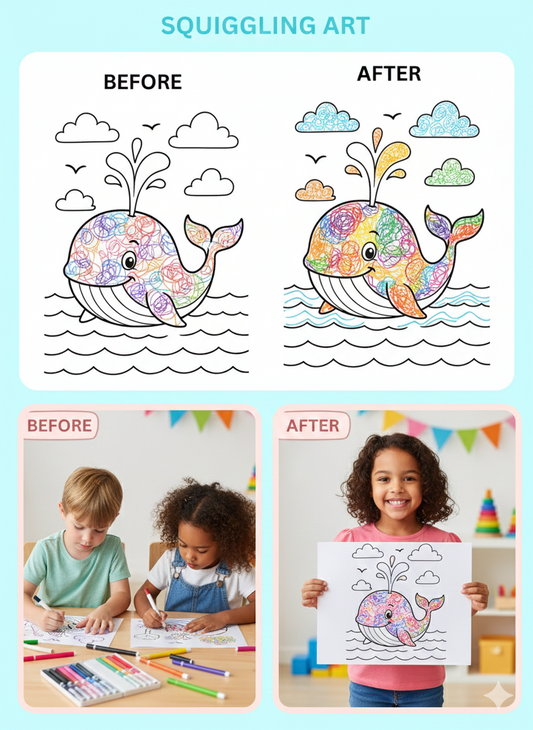 Cutykids Squiggling Art Kit – No-Rules Scribble & Color Set with 12 Sketch Pens for Toddlers and Kids