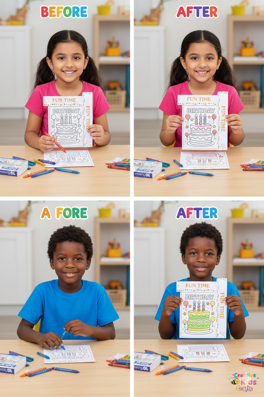 Cuty Kids Birthday Cake Coloring Kit – Set of 10 Coloring Sheets with 10 Premium Wax Crayons | Perfect Birthday Return Gift for Kids