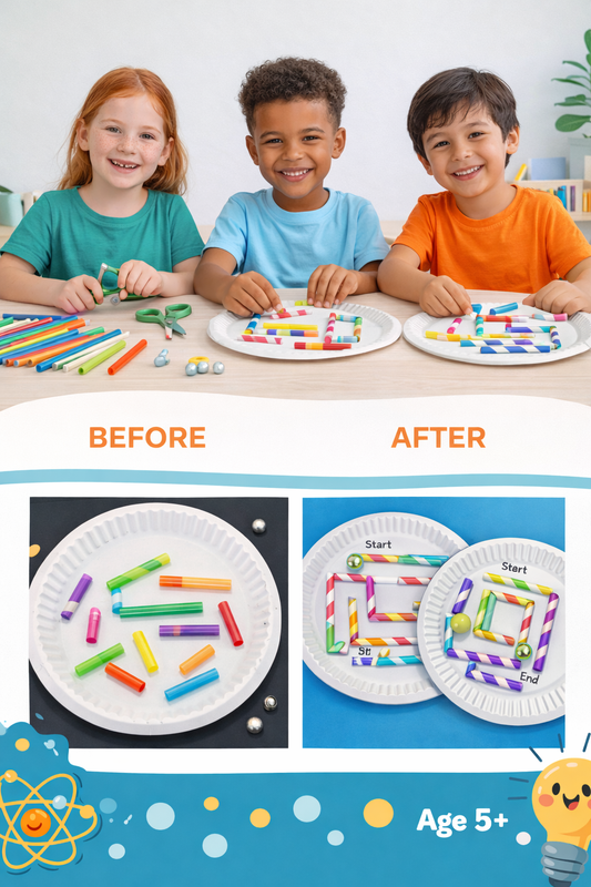 Cutykids STEM Maze Maker Kit – DIY Paper Plate & Straw Maze Activity for Kids (Age 5+) | Creative Birthday & Return Gift