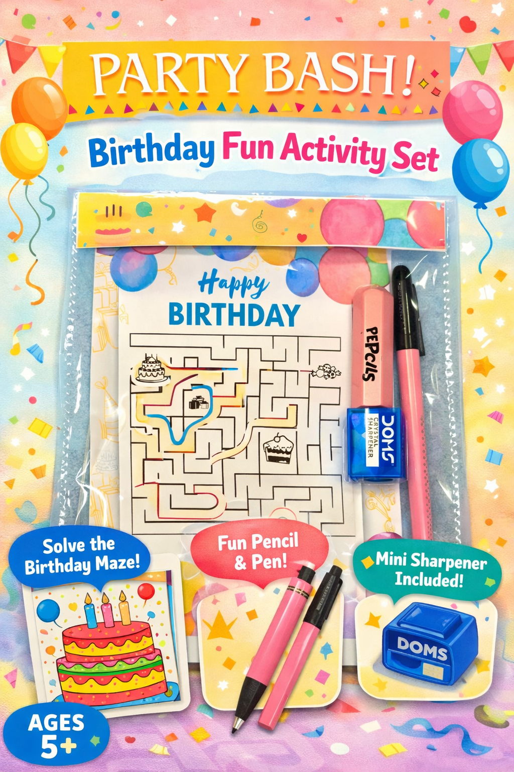 Cutykids Party Bash! Birthday Maze Activity Set – Fun Return Gift for Kids (Ages 5+)