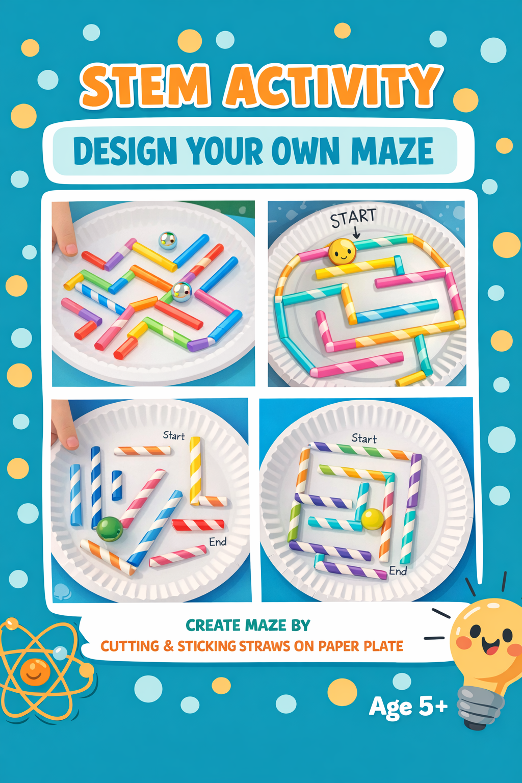 Cutykids STEM Maze Maker Kit – DIY Paper Plate & Straw Maze Activity for Kids (Age 5+) | Creative Birthday & Return Gift