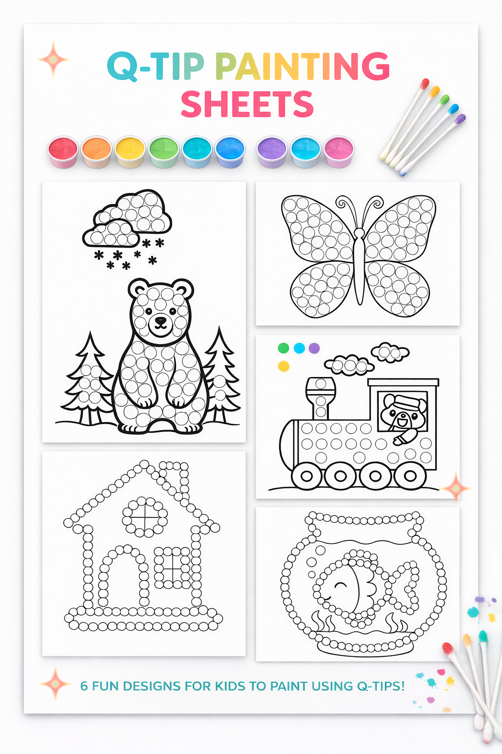 Cutykids Q-Tip Painting Kit – Creative Dot Art Set for Toddlers & Kids (Includes Liquid Colors & Cotton Buds)