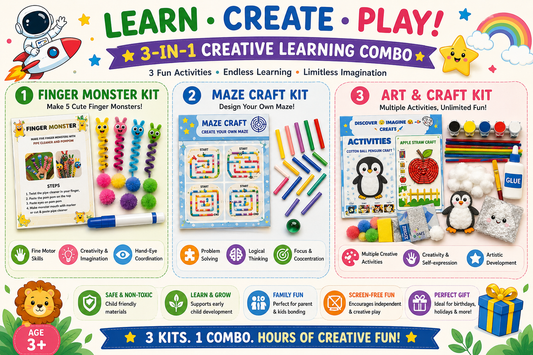 Cutykids 3-in-1 Creative Learning DIY Craft Kit for Kids | Includes Finger Monsters, Maze Maker & Art & Craft Set | Educational STEM Toy & Activity Box for Boys & Girls (Age 3+)