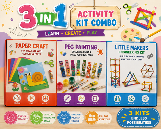 Cutykids 3-in-1 Ultimate Activity Kit Combo: STEM Engineering, Peg Painting & Paper Craft Set