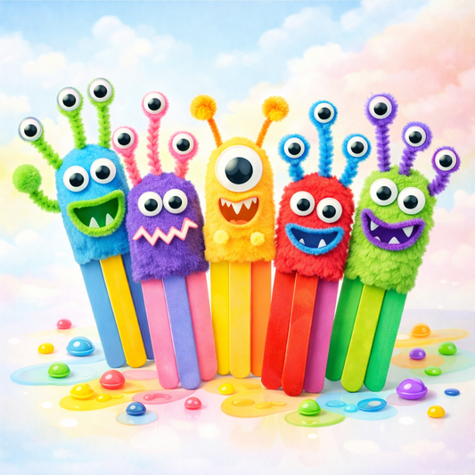 Cutykids DIY Monster Stick Puppets – Easy Ice Cream Stick Craft Kit for Kids