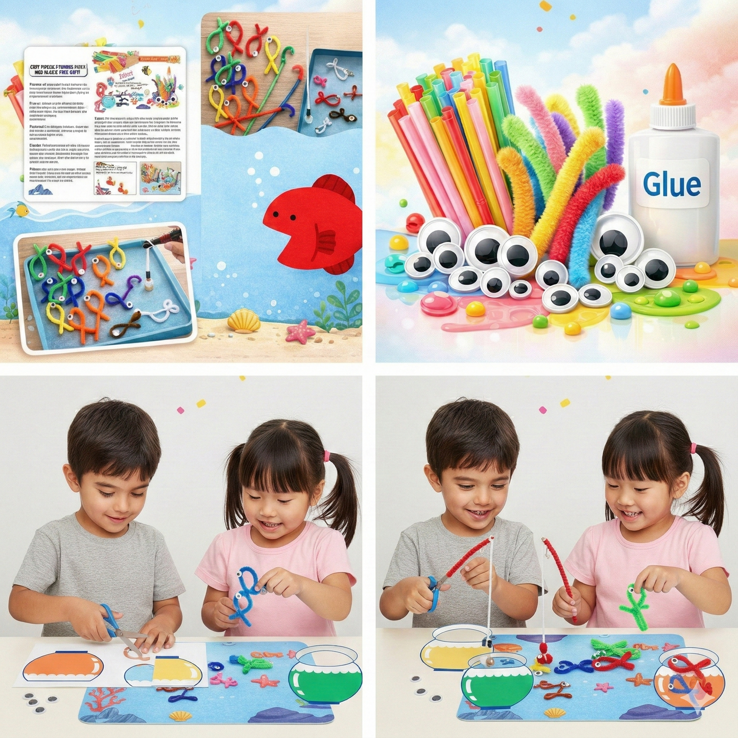 Cutykids DIY Fishing Game Kit – Creative Pipe Cleaner Craft & Sensory Play Set for Toddlers & Kids
