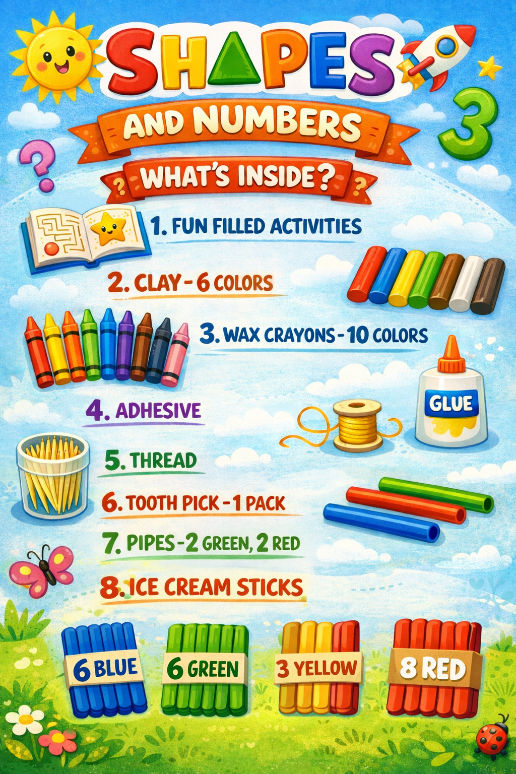 CutyKids Shapes & Numbers DIY Craft Kit – 8-in-1 Educational Activity Box for Toddlers & Kids (Ages 3+)