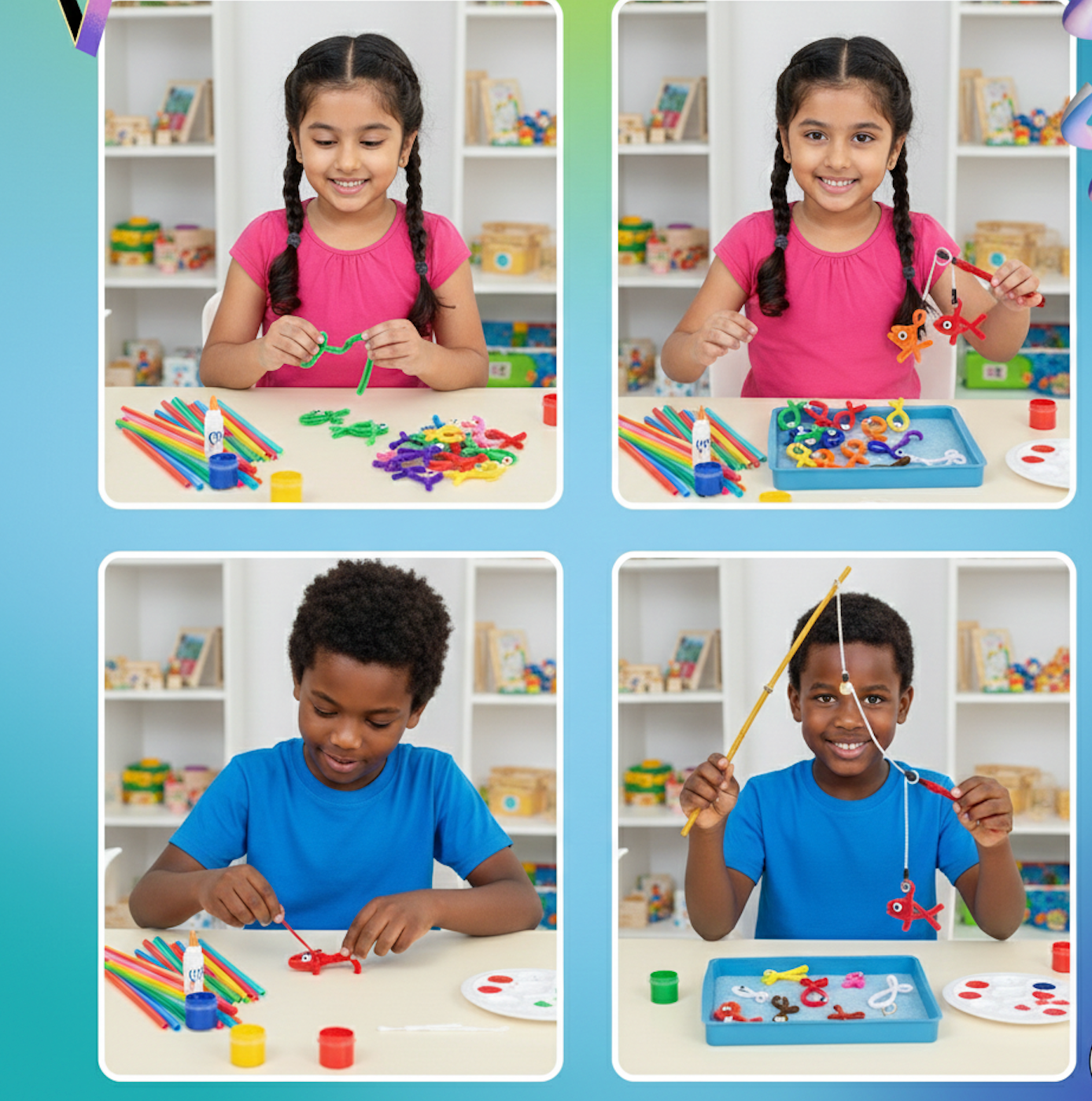 Cutykids DIY Fishing Game Kit – Creative Pipe Cleaner Craft & Sensory Play Set for Toddlers & Kids