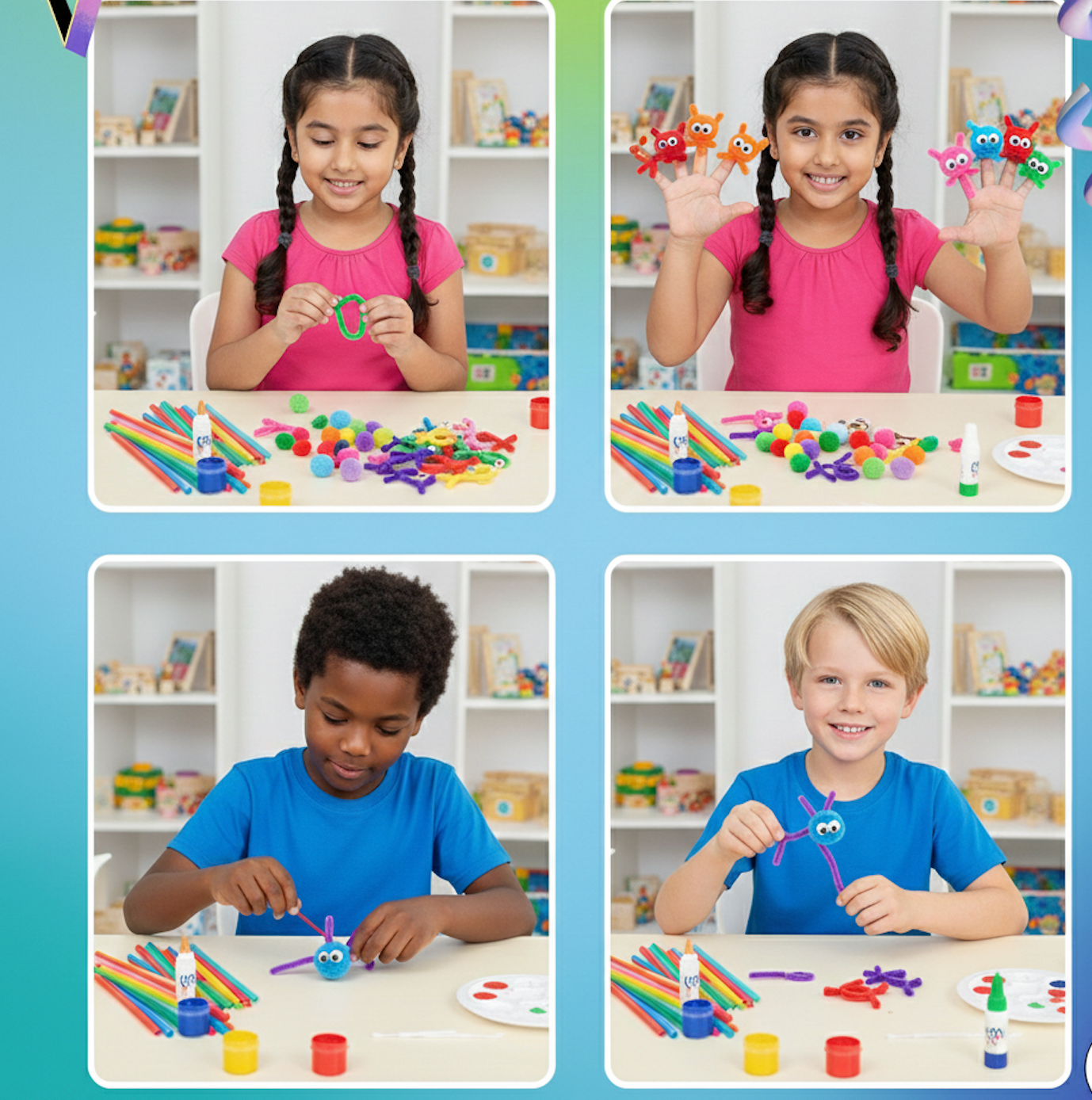 Cutykids DIY Monster Stick Puppets – Easy Ice Cream Stick Craft Kit for Kids