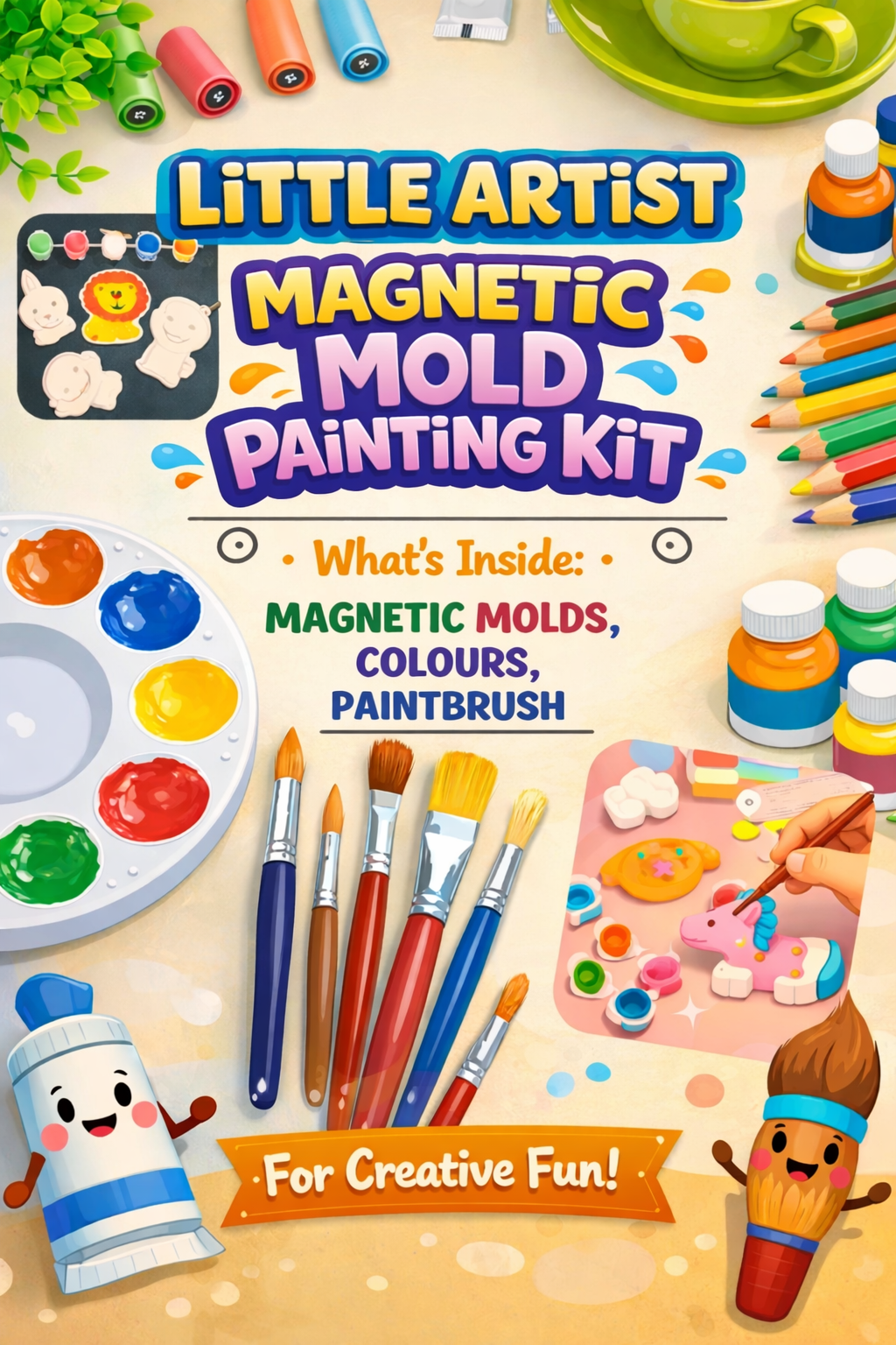 Cutykids 3-in-1 Ultimate Kids Activity Combo Kit | DIY STEM Catapult Builder, Magnetic Mold Painting & Educational Shapes & Number Learning Set| Art, Craft & Learning Toys for Ages 1+