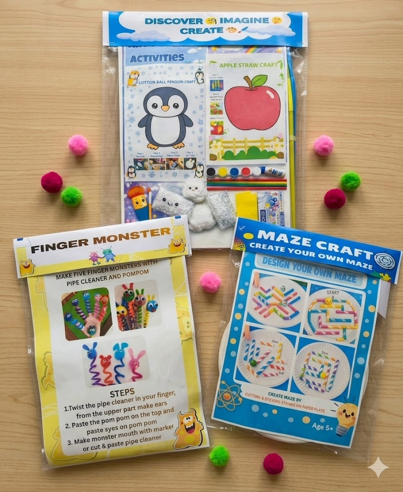 Cutykids 3-in-1 Creative Learning DIY Craft Kit for Kids | Includes Finger Monsters, Maze Maker & Art & Craft Set | Educational STEM Toy & Activity Box for Boys & Girls (Age 3+)