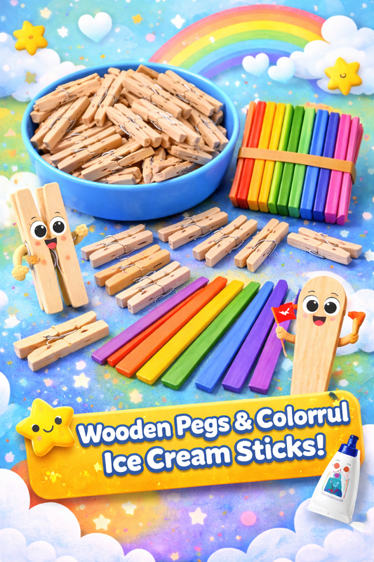 Cutykids Little Makers: 5-in-1 STEM Engineering Kit – DIY Building Set with Wooden Pegs & Colorful Ice Cream Sticks