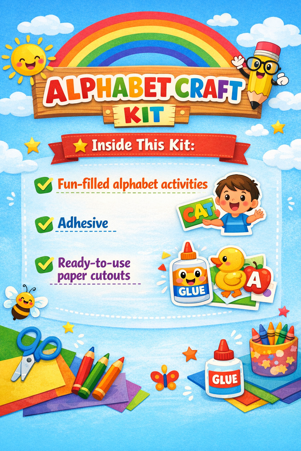 Cuty Kids Alphabet Craft Adventure Kit – DIY Cut & Paste Learning Set for Preschoolers (Complete Activity Box)